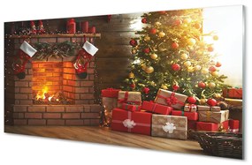 Pannello paraschizzi cucina Camino per albero di Natale con regali 100x50 cm