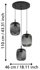 Eglo 900686 - Lampadario a sospensione con filo ROMAZZINA 3xE27/40W/230V nero