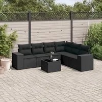 Set Divani da Giardino con Cuscini 7pz Nero Polyrattancod mxl 112449