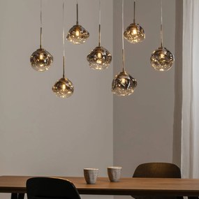 Lucea Lampada a sospensione Herman, a 7 luci, color oro, lunghezza 97 cm, vetro