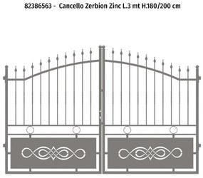 Cancello battente Zerbion in ferro, apertura centrale, L 300 x 200 cm, di colore grigio zincato