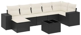 Set Divani da Giardino con Cuscini 8 pz Nero in Polyrattan