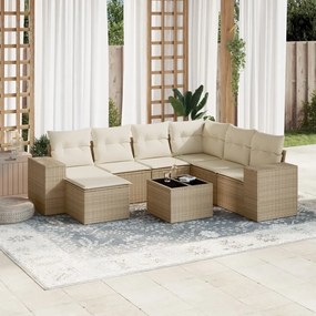 Set Divano da Giardino 8 pz con Cuscini Beige in Polyrattan