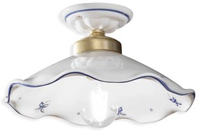 Plafoniera Classica Belluno Ceramica E Ottone Decorato Filo Blu 1 Luce E27