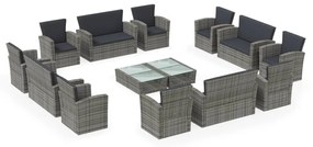 Set divani da giardino 16 pz con cuscini in polyrattan grigio