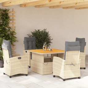 Set da pranzo da giardino 5 pz con cuscini beige in polyrattan