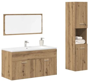 Set Mobili Da Bagno 3 Pz Rovere Artigianale Legno Multistrato /