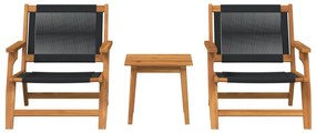 Set di sedie da giardino  con tavolo, 3 pezzi, nero, legno massello di acacia