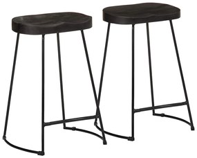 Sgabelli Da Bar 2 Pz Neri 45x40x62 Cm Legno Massello Di Mango /