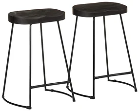 Sgabelli Da Bar 2 Pz Neri 45x40x62 Cm Legno Massello Di Mango /