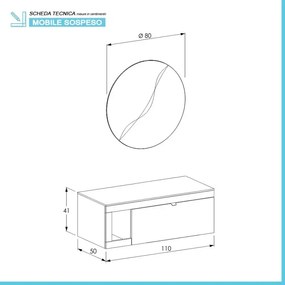 Mobile bagno portalavabo sospeso 110 cm rovere miele con specchio Maya