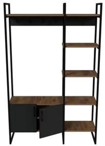 Mobile Ingresso Industrial 120x34x180 Con Scarpiera Appendiabiti E Ripiani Yago Antracite E Rovere