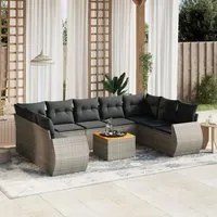 Set Divano da Giardino 10 pz con Cuscini Grigio in Polyrattan 3257481