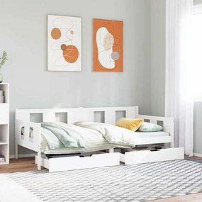 Dormeuse Con Cassetti Bianco 90x200 Cm Legno Massello Di Pino /