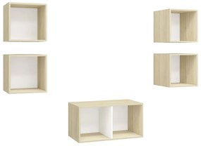 Set porta tv 5 pz bianco e rovere sonoma in truciolato