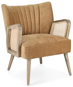 Andrea Bizzotto Virna Poltrona vintage con gambe in rubberwood e braccioli in rattan mustard