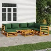 Set Salotto da Giardino 8pz con Cuscini Verdi in Legno Massellocod mxl 76330