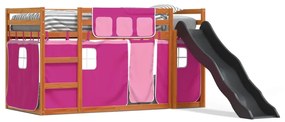 Letto a castello con scivolo e tende rosa 90x200 cm