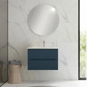 Mobile bagno sospeso 70 cm blu petrolio cannettato con specchio Bali
