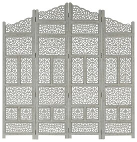 Divisorio 4 Pannelli Intaglio Grigio 160x165 Cm Legno Di Mango /