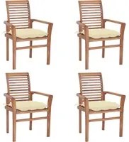 Sedie da Pranzo 4 pz con Cuscini Bianco Crema Massello di Teak 3062639