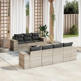 Set divano da giardino 8pz con cuscini grigio chiaro polyrattan