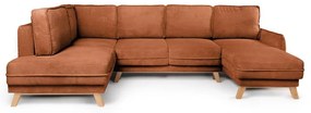 Divano angolare arancione allungabile (con penisola a sinistra/a forma di "U") con rivestimento in velluto a coste Tori – Bonami Selection