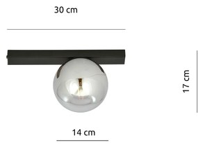 Plafoniera Moderna 1 Luce Giapeto Barra In Acciaio Nero E Sfera Di Vetro Fumè