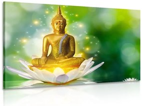 Quadro su tela – Buddha dorato su fiore di loto