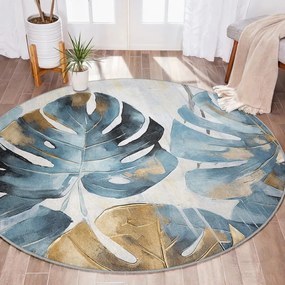 Tappeto rotondo blu lavabile ø 80 cm Golden Leaves – Mila Home