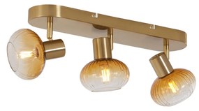 Faretto da soffitto rotondo oro con vetro ambra 3 luci - Teddy