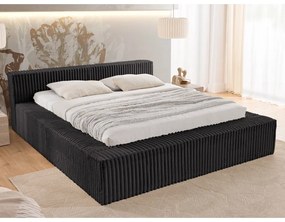 Letto matrimoniale imbottito nero con contenitore e rete inclusi 180x200 cm Cloe – Ropez