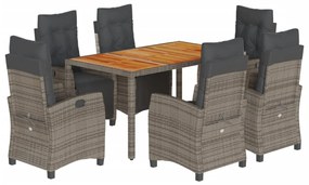 Set da pranzo da giardino 7 pz con cuscini in polyrattan grigio