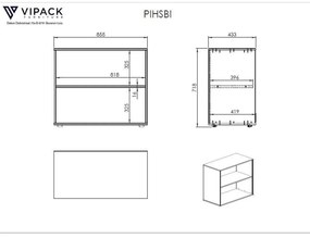 Vipack libreria pino 2 ripiani bianca in legno