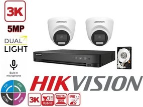 Kit Videosorveglianza Hikvision 4 Canali 5 Mpx 2 Telecamere Dome 5 Mpx 3k Hybrid Light Hdd 500gb