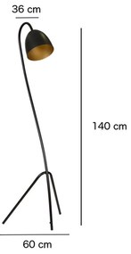 Piantana Moderno Beowulf Acciaio Nero Oro 1 Luce E27 Ip20