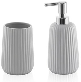 Set bagno dispenser sapone e porta spazzolino da appoggio grigio Marika