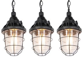 Set di 3 lampade a sospensione industriali nere - Cabin