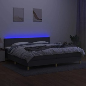 Letto a Molle Materasso e LED Grigio Scuro 200x200cm in Tessuto