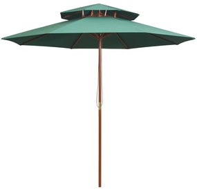 Ombrellone A 2 Livelli 270x270 Cm Con Palo İn Legno Verde /