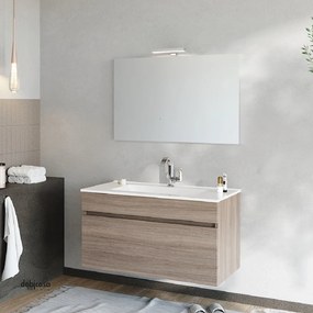 Mobile Bagno Sospeso "Bogota" Da 80 Cm Composto Da Un Cassetto Lavabo E Specchio Con Lampada Led