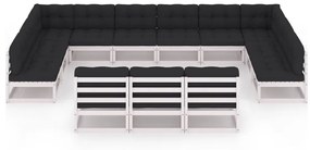 Set divani da giardino 13pz con cuscini massello di pino bianco