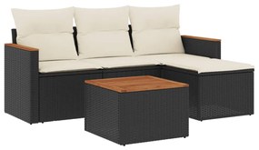 Set divani da giardino 5 pz con cuscini in polyrattan nero