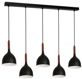 Lampadario a sospensione con filo NOAK WOOD 5xE27/60W/230V nero/legno scuro