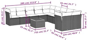 Set Divani da Giardino 11 pz con Cuscini in Polyrattan Grigio