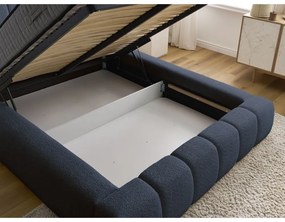 Letto matrimoniale imbottito blu scuro contenitore e rete inclusi 180x200 cm Denali - Bobochic Paris
