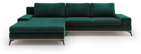 Divano letto angolare verde chiaro con rivestimento in velluto, angolo sinistro Astre - Windsor &amp; Co Sofas