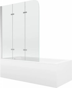 Mexen Cubik vasca rettangolare 150 x 70 cm con pannello e paravento a 3 ante 120 cm, trasparente, cromato - 550315070X9012030100