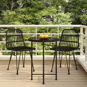 Set Da Pranzo Da Giardino 3 Pz Nero İn Polyrattan /