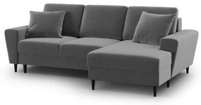 Divano angolare grigio chiaro allungabile e con contenitore (con penisola a destra/con chaise lounge) con rivestimento in velluto Kyoto – Cosmopolitan Design